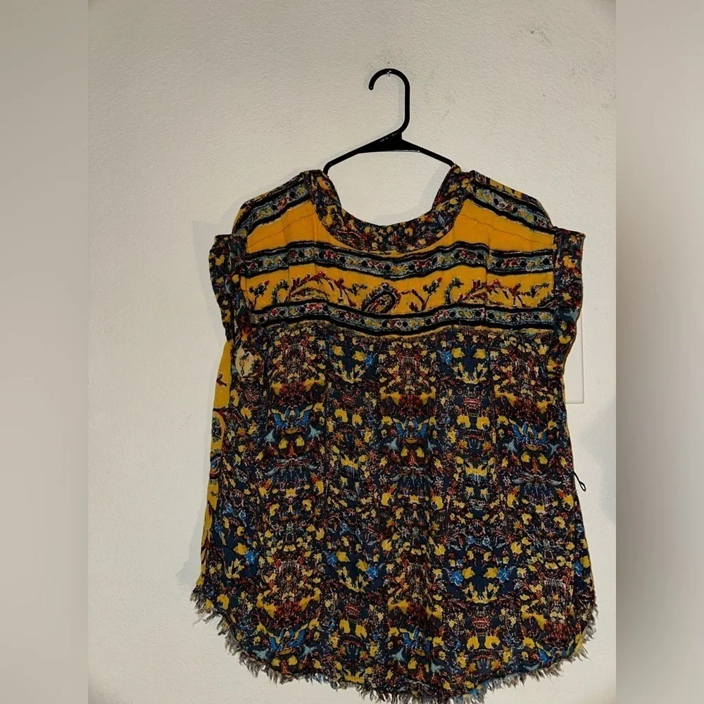Free People women’s boho yellow printed sleeveless lightweight open cardigan XS